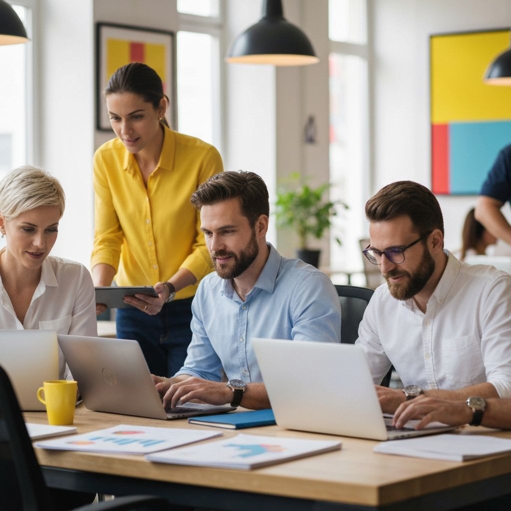 Equipe trabalhando em projetos digitais